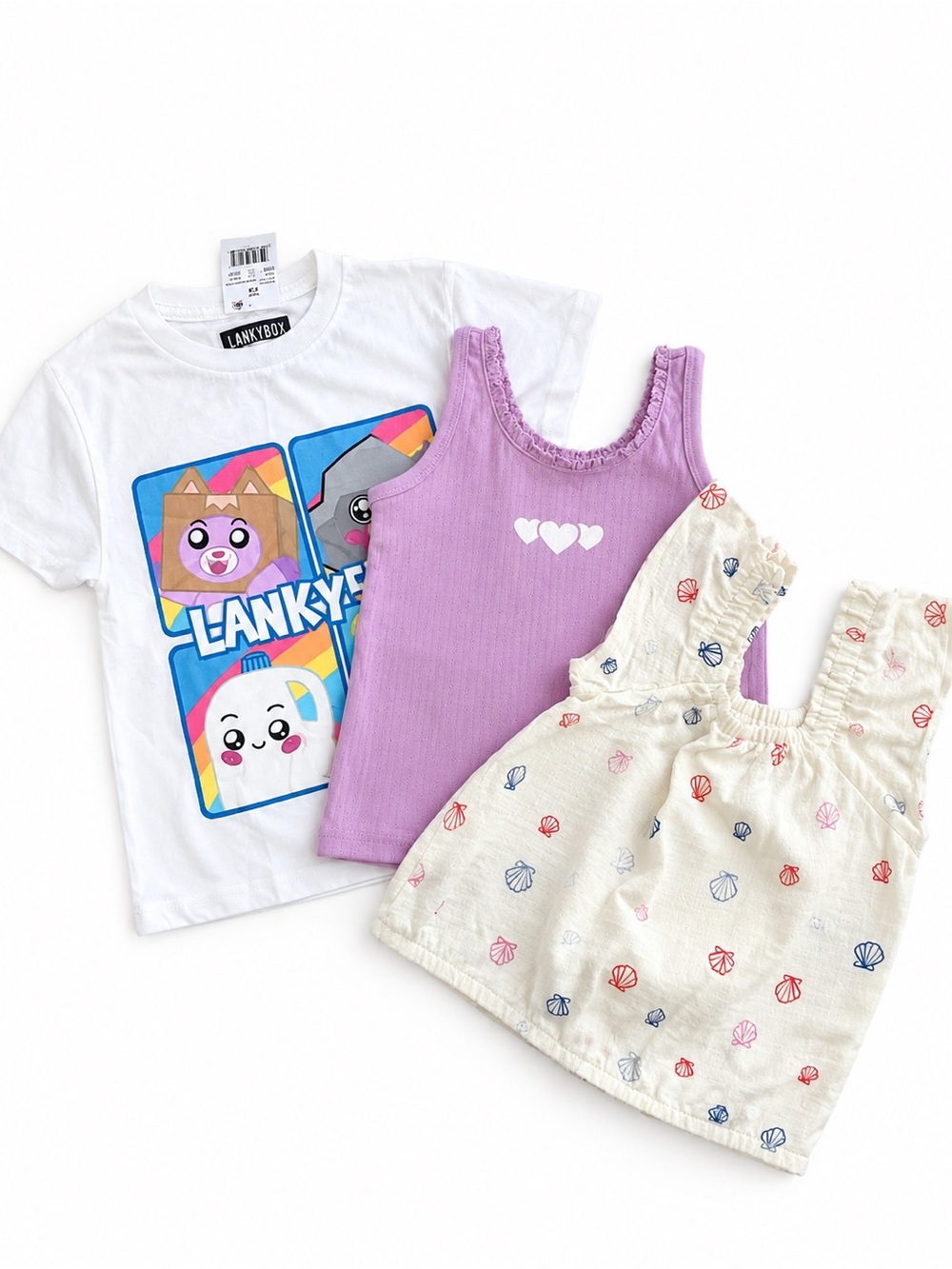 Cat & Jack White Graphic Tee, Lilac Tank & Cream Shell Dress Set